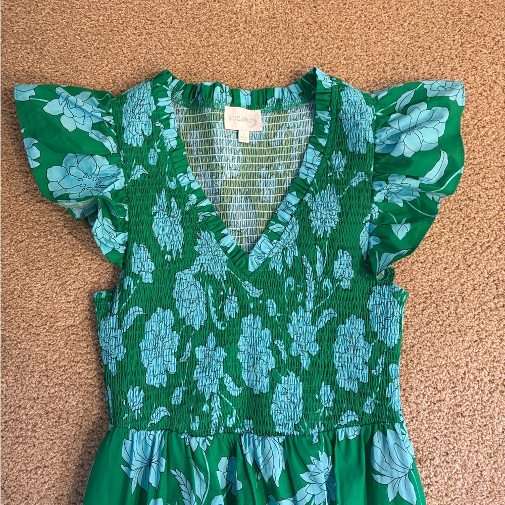 Sugarlips Green and Blue Smocked Top NWOT - Picture 4 of 5